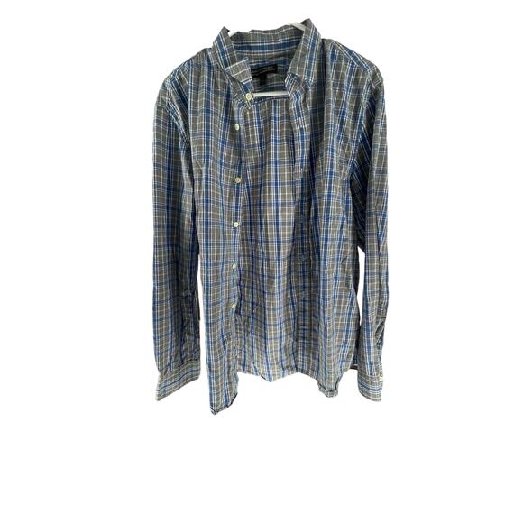 Banana Republic Blue Gray Plaid Soft Wash Tailored Slim Fit Shirt Size Large - Picture 1 of 6